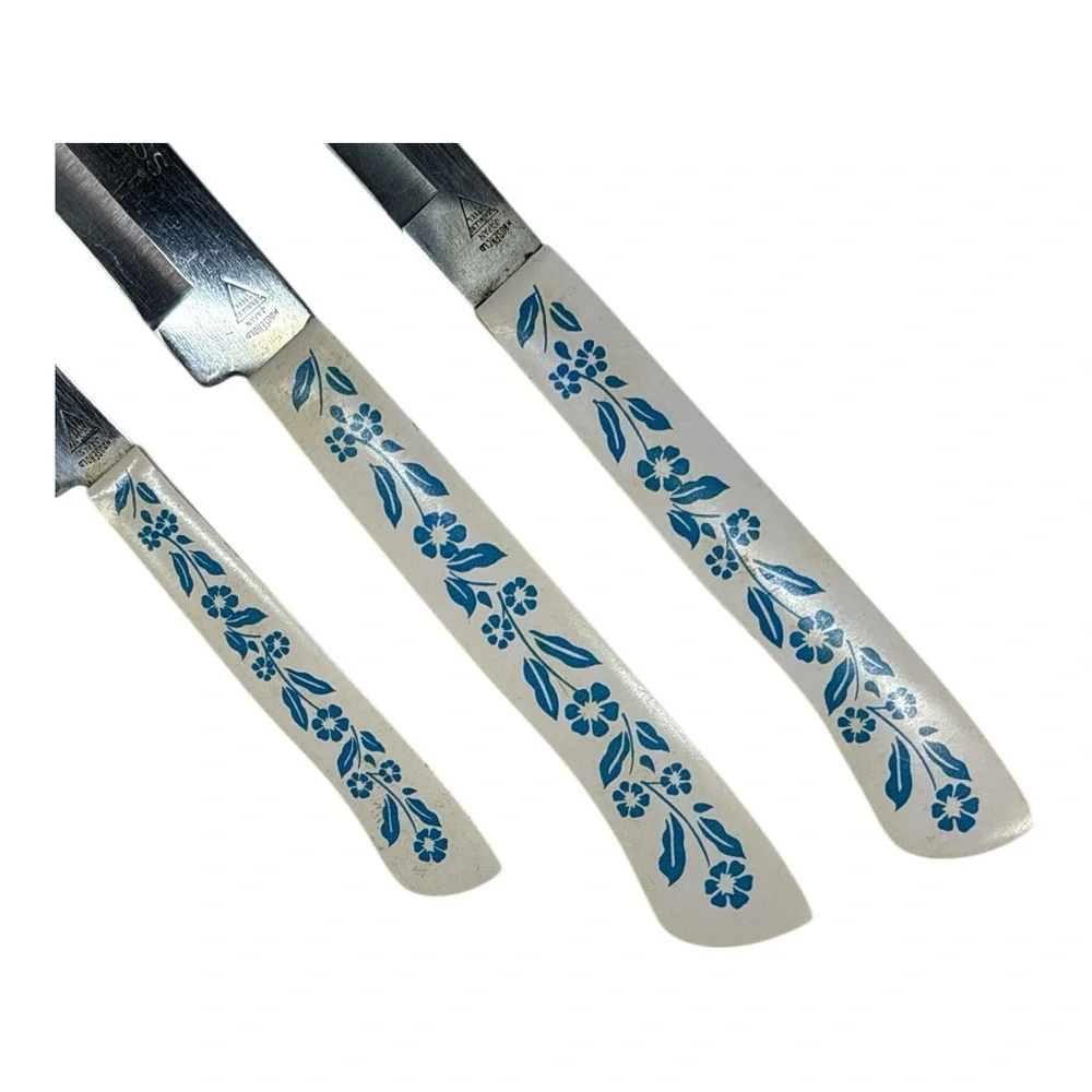 Vintage Cornflower Blue Japanese Serrated Surgical Steel Carving Utility Knives